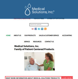 Screenshot of the Medical Solutions, Inc. homepage header with logo, navigation links, and a search box above a photo of a nurse with a patient. Cogo Interactive offers expert digital marketing and web design services in Northern Virginia, Maryland, and Washington, DC.